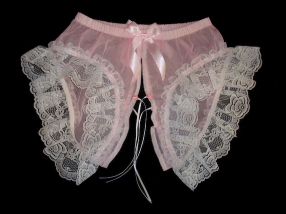 Adult Sissy Polyester Chiffon OPEN CROTCH Panties very frilly in Lace