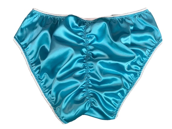 Aqua Adult Sissy High Leg Beautiful Rushed Back Charmeuse satin panties