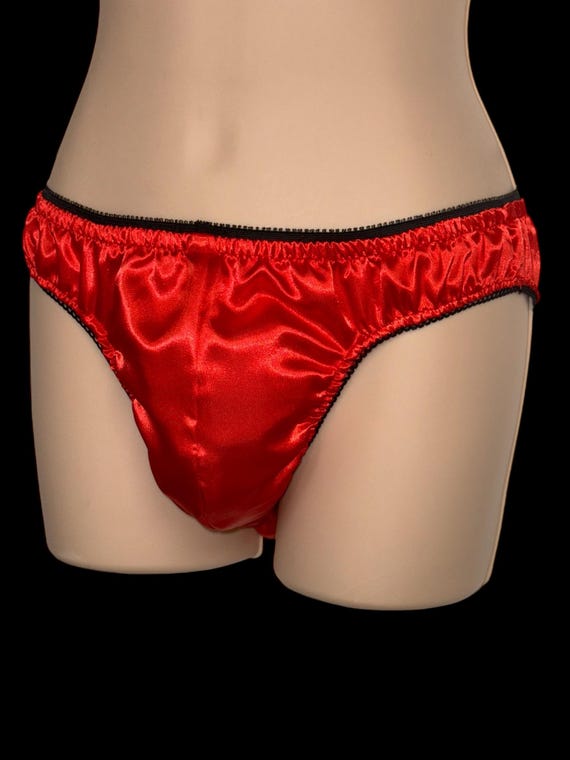 RED - Adult sissy DOUBLE LAYER Satin Low Rise Panties Custom made specially made for men