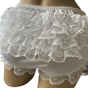 WHITE Nylon Tricot Adult Sissy Ruffle Panties Fetish Cosplay