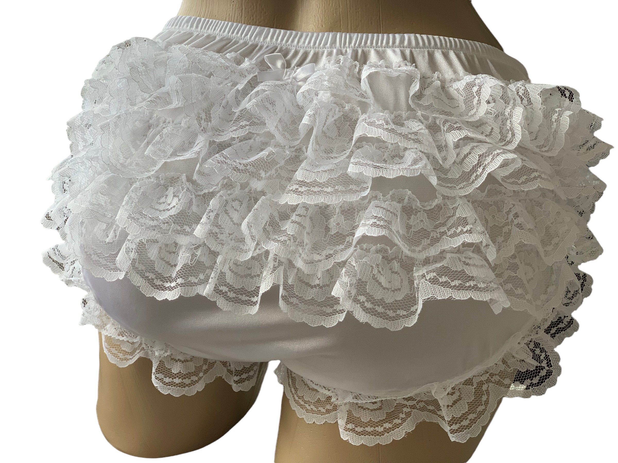 White Nylon Tricot Adult Sissy Ruffle Panties Fetish Cosplay