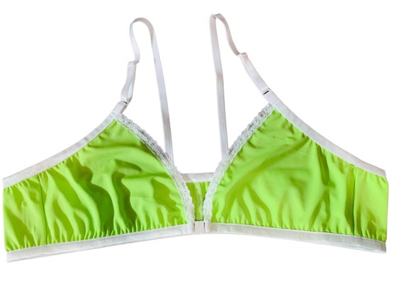 Apple Green Adult sissy Front Clasp Closure Bra for Men Spandex