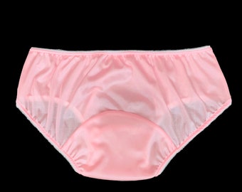 Baby Pink Frilly Sissy Sheer Soft Nylon Satin Bow Panties Knickers Size  10-20 