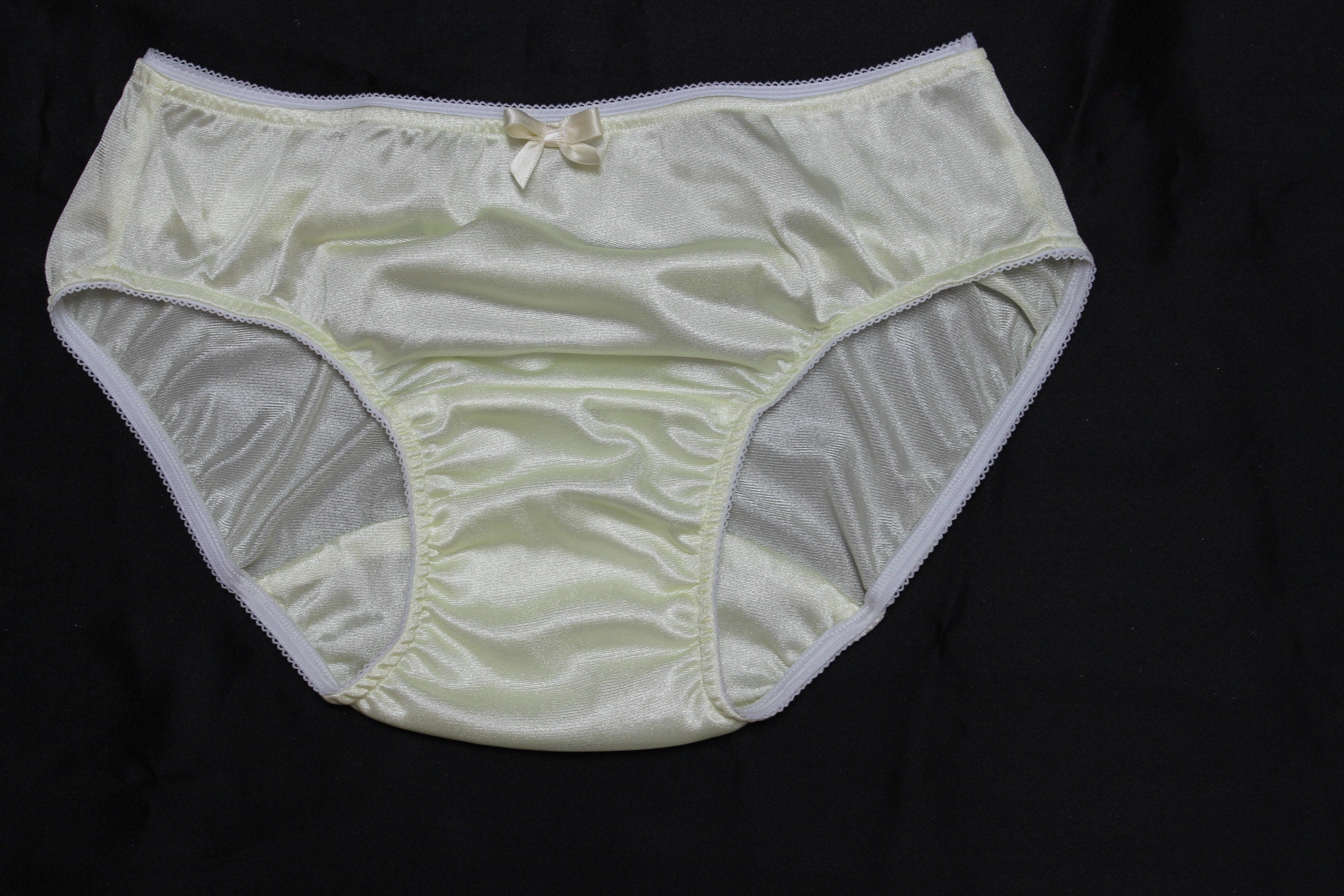 Pale Yellow Nylon Tricot Brief Panties With Large Mushroom Double