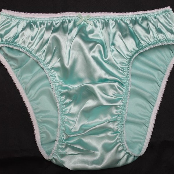 Mint Green Adult Sissy High Leg Beautiful Shiny Silky Charmeuse Satin panties