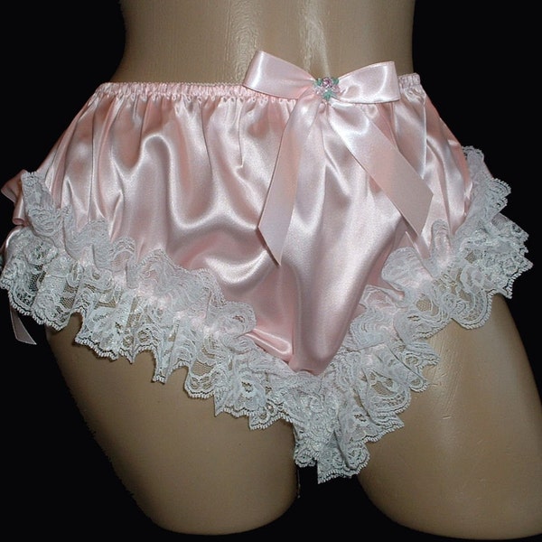 Adult sissy baby Satin Panties with Leg Lace - custom made to your measurements