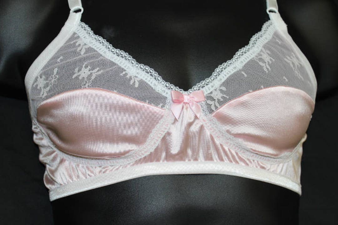 Vintage Sheer Style Candy Pink Lace Bra Adult Sissy Cross Dresser
