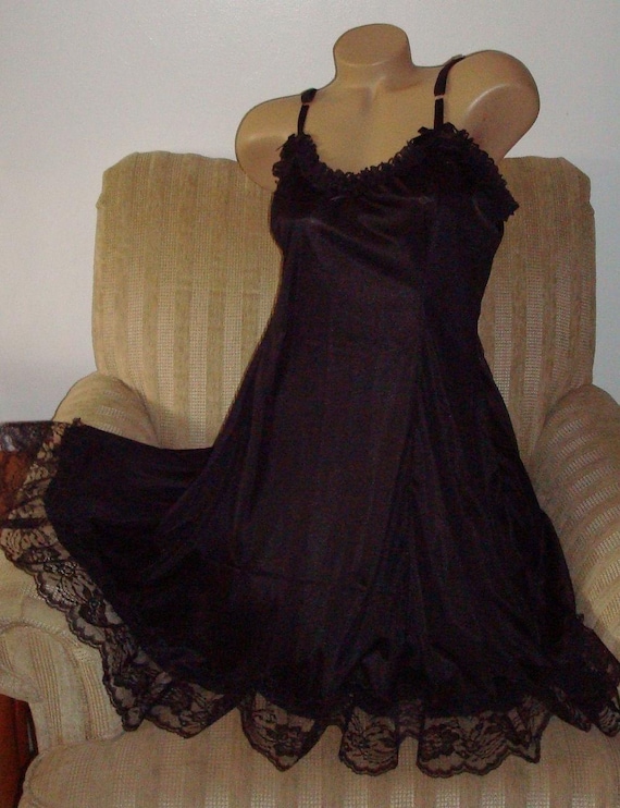 Black Baby Doll Bottom Sweep 120"  Sissy Baby  Shiny Tricot &  Lace