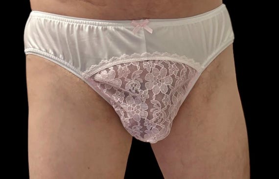Pink Adult Sissy Bikini Spandex & Lace Panties for men - Cross Dresser - Sexy Briefs