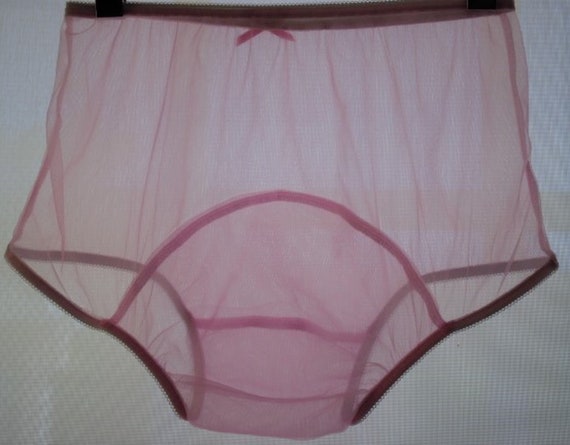 Lt. Pink Vintage Nylon Chiffon Panties w/ Large Double Mushroom Gusset - nel-jen Adult Sissy