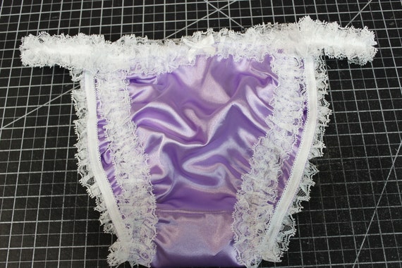 Double Satin Layer Brazilian String Tanga in Sissy Lavender - Ruffles