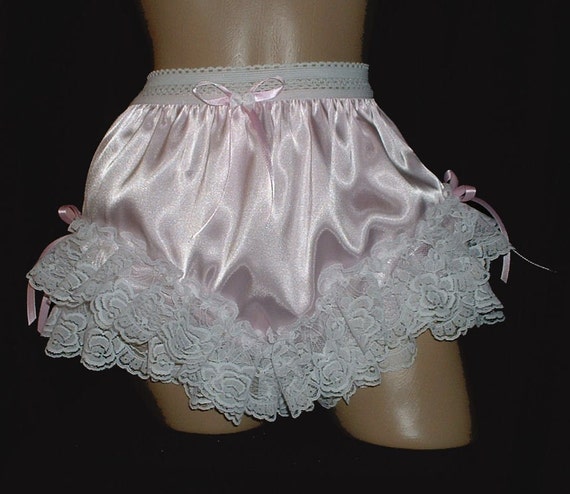 Adult Sissy Beautiful Lacey Charmouse satin panties with dripping leg lace