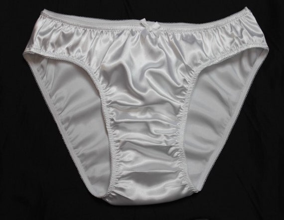 WHITE Charmeuse Satin panties Adult Sissy High Leg Beautiful Shiny Silky