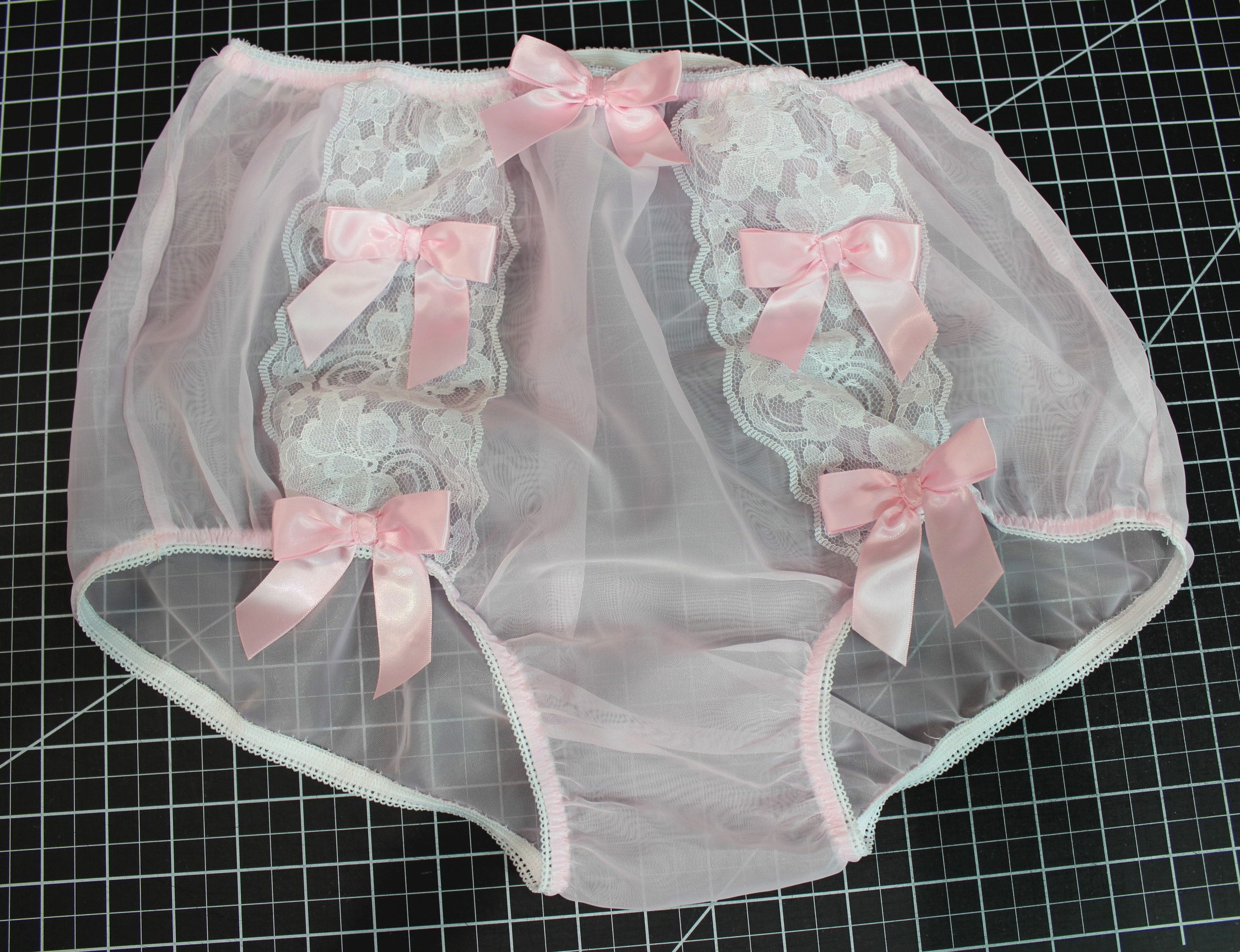 Lace And Bows Adult Sissy Handmade Sissy Silky Polyester Chiffon Panties Fetish Cosplay