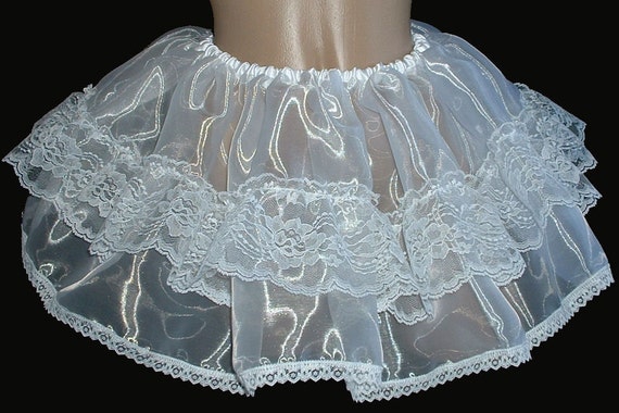 Adult Sissy Sheer White Super SHINY and Super Silky  SILK GLASS - Slip Skirt