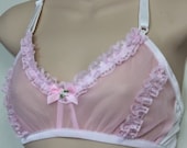 Candy Pink Sheer Nylon Chiffon BRA With Lace Adult Sissy Cross Dresser  training Bra for MEN -  Canada