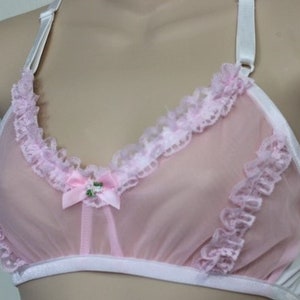 Candy Pink Sheer Nylon Chiffon BRA with Lace Adult Sissy  - Cross Dresser  &quot;Training Bra&quot;  for MEN