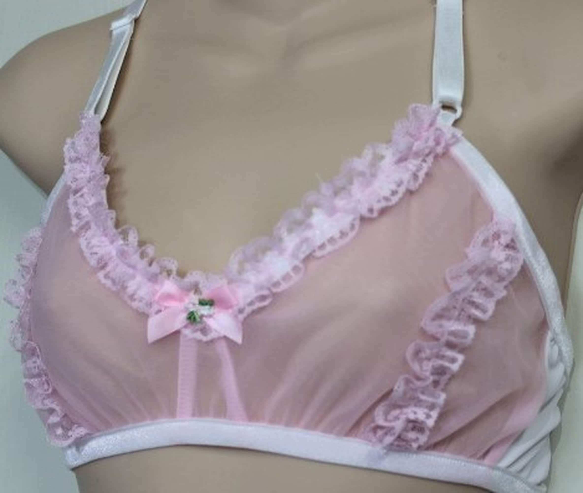 Candy Pink Sheer Nylon Chiffon BRA With Lace Adult Sissy Cross Dresser training Bra for MEN Etsy UK