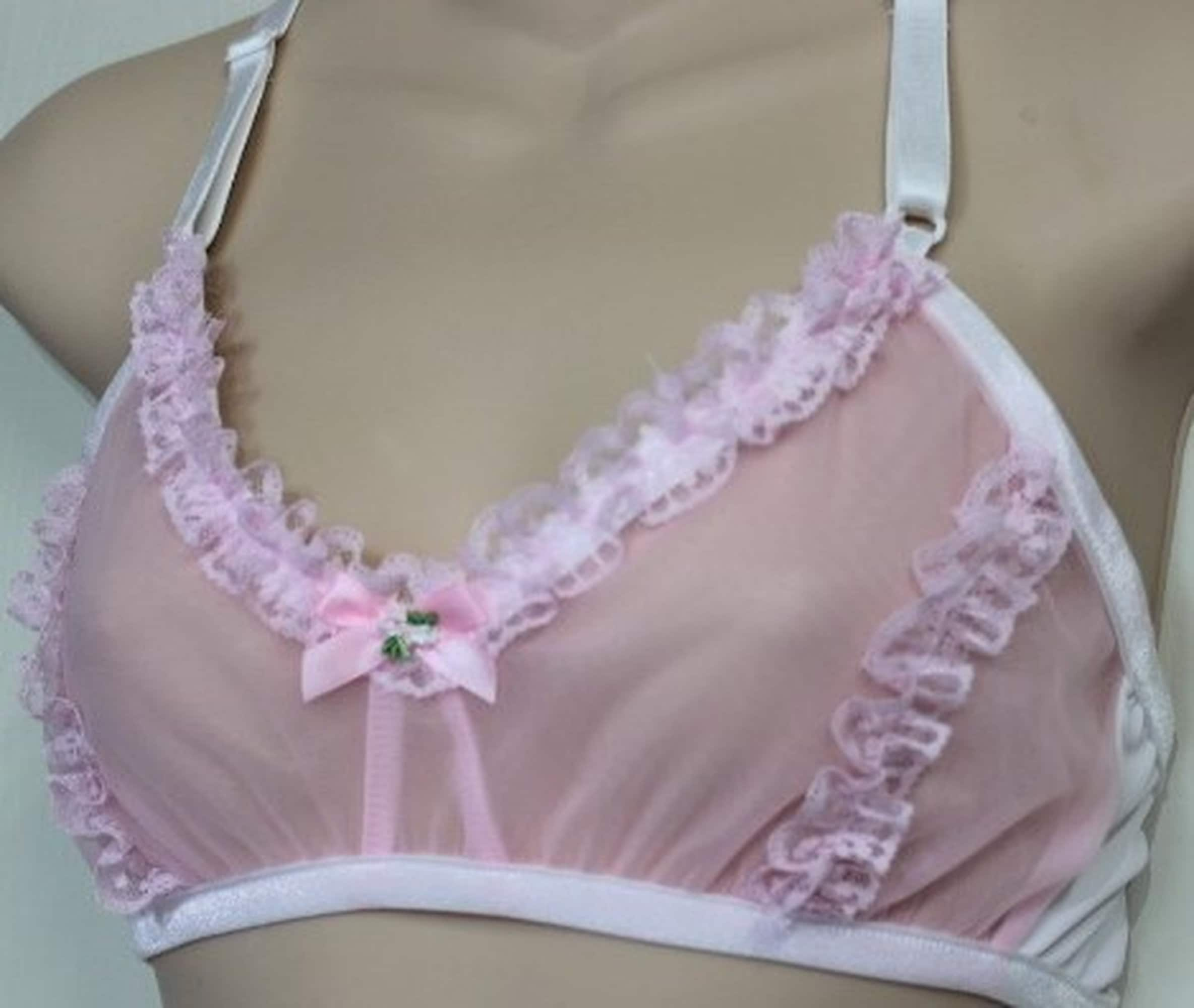 Candy Pink Sheer Nylon Chiffon BRA with Lace Adult Sissy - Cross