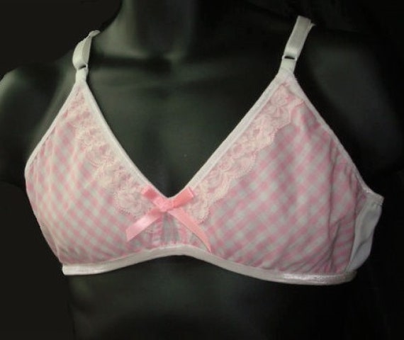 Adult sissy PINK Gingham & Lace  Bra for men - cross dresser - will fit cups from AA To B  Training Bra