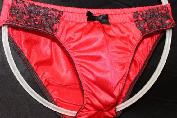 Adult Sissy Red Tricot Nylon Bikini Panties