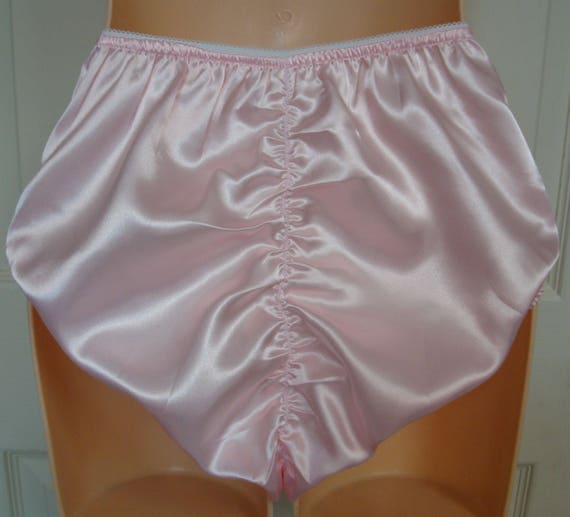 Lt. Pink Adult Sissy High Leg Beautiful Rushed Back Charmeuse satin panties