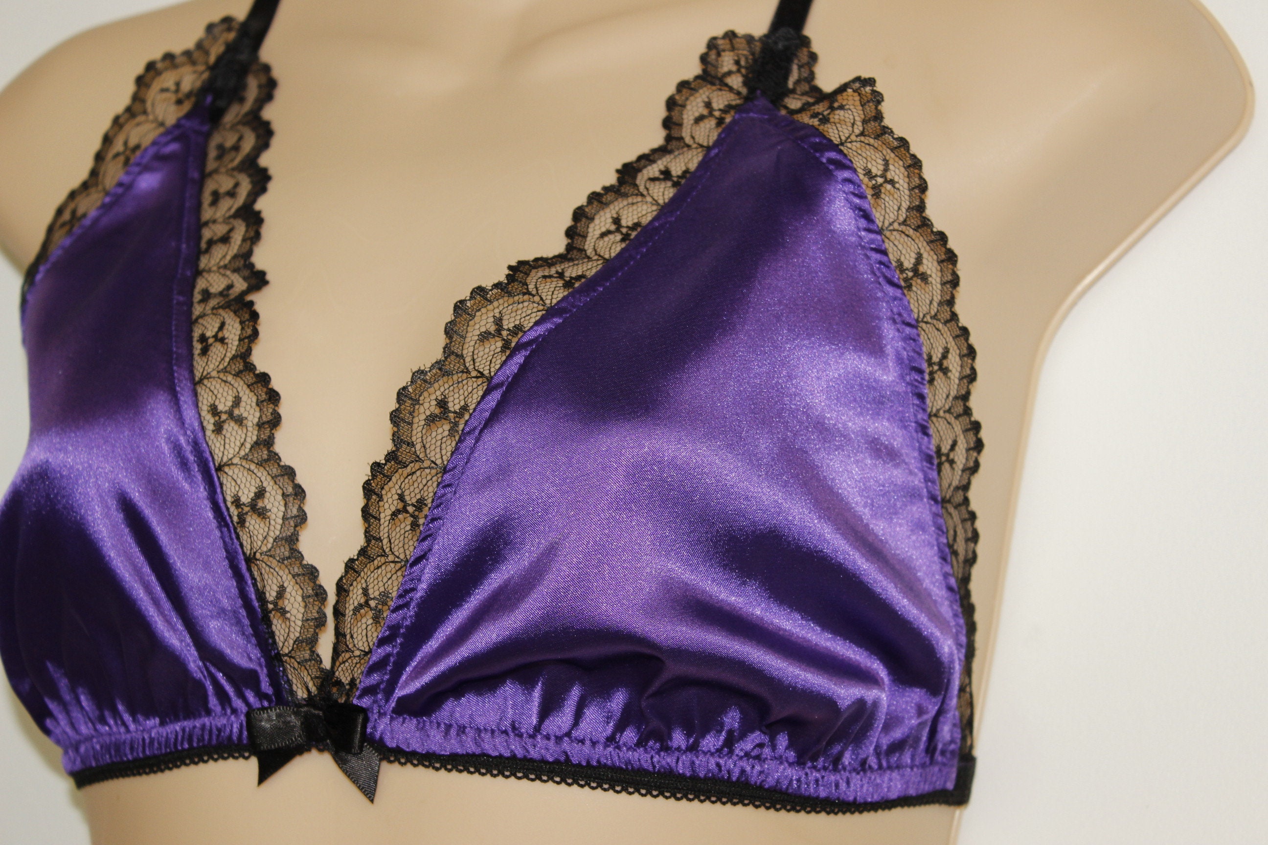 Purple Halter Bra With Black Lace Training Bra 