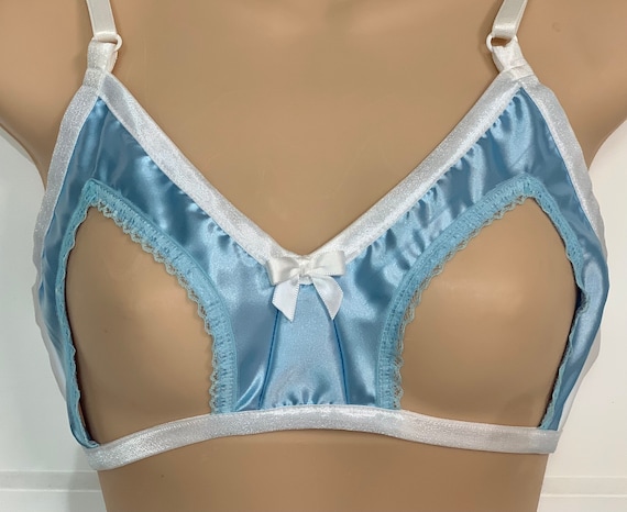 Nel-jen Adult Sissy Lt Blue Open Tip Bra - Cross Dresser Training Bra for MEN