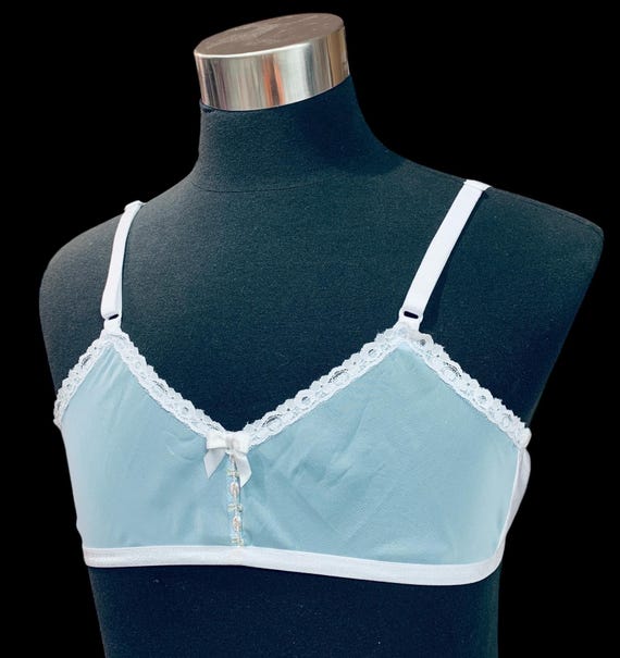 Adult sissy Baby Blue Polyester Chiffon & Lace Bra for men - cross dresser