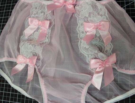 Lace & Bows Adult Sissy "Handmade Sissy Silky Polyester Chiffon Panties Fetish Cosplay