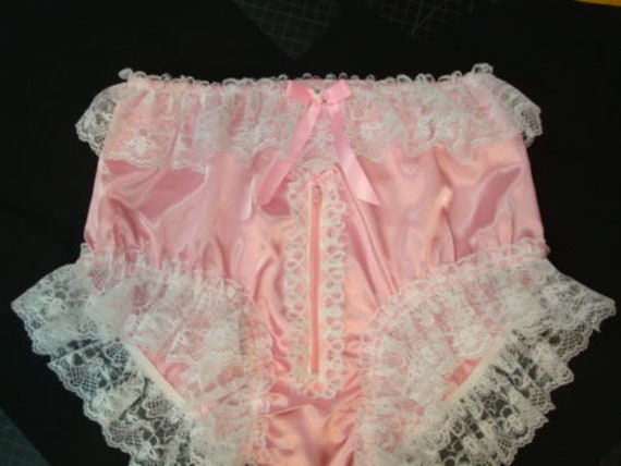 Adult Sissy SATIN Pink Full Cut Panties - Cross Dresser - Zipper Front & Lace