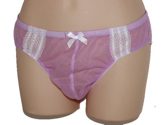 Adult Sissy orchid Sheer Nylon Chiffon Panties With Double Layer Front  Pouch for Men 