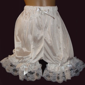 Adult Sissy Baby WHITE  Tricot Short Bloomer Panties with Lace