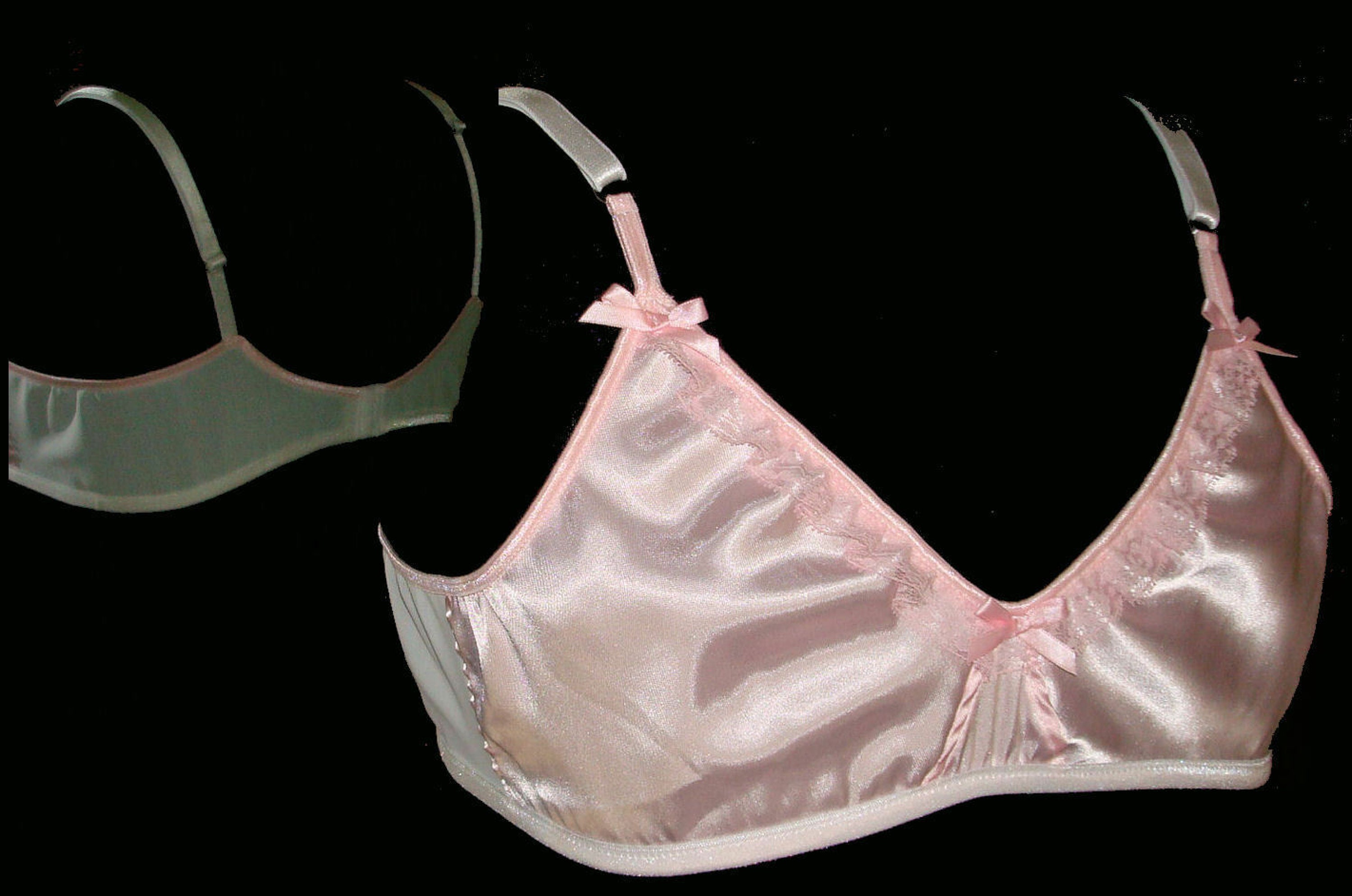 Bra For Men Adult Sissy Ruffle Training Bra Pink Satin Pink Lace 