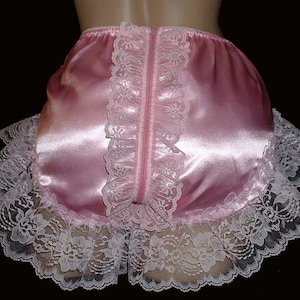 Dorosłe majtki Sissy SATIN Full Cut - Cross Dresser - Zamek błyskawiczny z odkrytymi plecami i koronką - Bicie