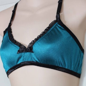 Bra for Men Teal / Black -  Cross dresser - fetish - Sissy -Bra Tricot- Shiny Tricot Bra