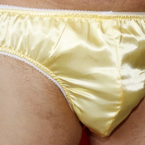 Yellow - Adult sissy Low Rise Bikiny Satin Panties Custom made specially made for men DOUBLE LAYER Satin