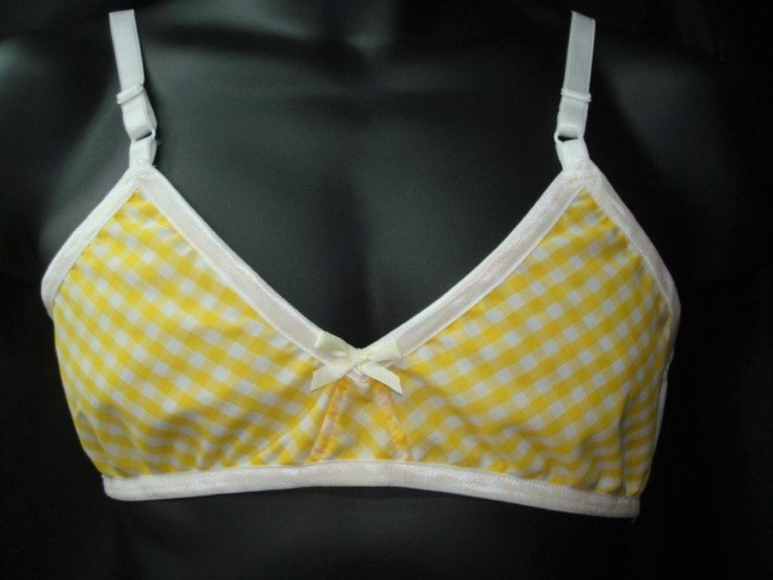 Adult sissy Yellow Gingham Bra for men - cross dresser - training bra