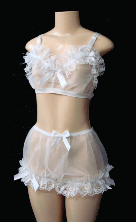 Adult Sissy White Sheer Chiffon Pantie and training Bra for men - Cross dresser Cosplay