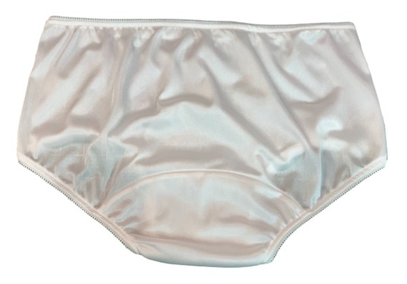 WHITE Nylon Tricot Brief Panties with Large Mushroom Double Gusset