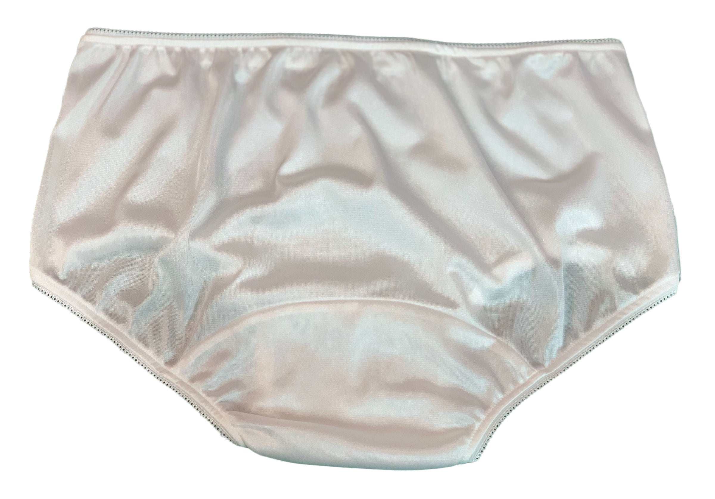 WHITE Nylon Tricot Brief Panties With Large Mushroom Double Gusset 