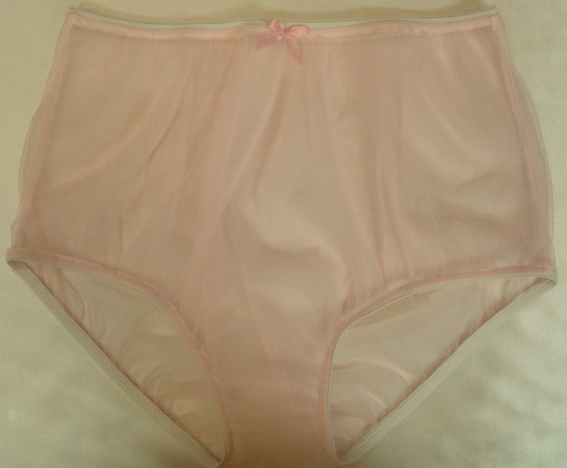 Adult Sissy Pink Sheer Nylon Chiffon Full Cover Granny Panties 