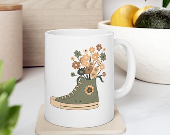 Floral Converse Coffee Mug: Retro Sneaker, Boho Wildflower Design