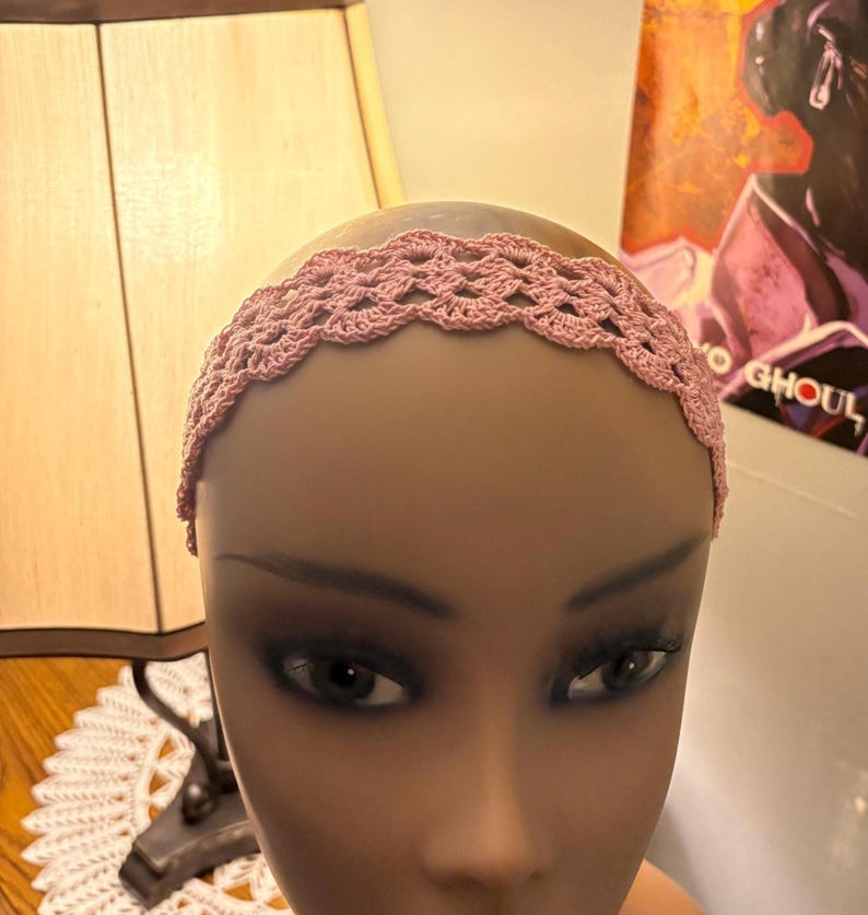 Vintage Cotton Crochet Lace Headband, Boho Chic Shell Stitch Hair Wrap ...