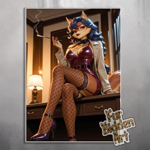 Adesivo in vinile Fox Girl, antropomorfo, ispettore, detective, peloso, calamita da frigorifero, stampa artistica, waifu, antropomorfo, fursona, poster