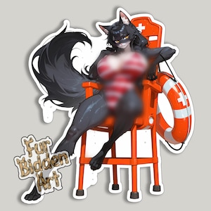 Furry Beach Lifeguard - Anthro Black Cat Bodyguard Waifu Decal