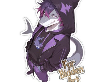 Smug Shark Boy Sticker | Cool Anthro Husbando in Purple Hoodie, Bull Shark Furry Persona