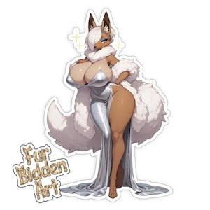 Vinyl Sticker, Fox Anthro, Pinup, Curvy, Thick, Furry, Anime Animal Girl, Waifu, Aesthetic sticker, Anthropomorphic, Fursona sticker, Mature