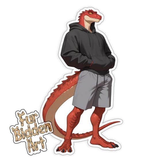 Anthro Raptor Sticker - Scalie Furry in Casual Hoodie