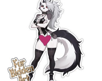 Pegatina gótica de sabueso infernal furry - Chica lobo antropomórfica sexy en lencería, madura